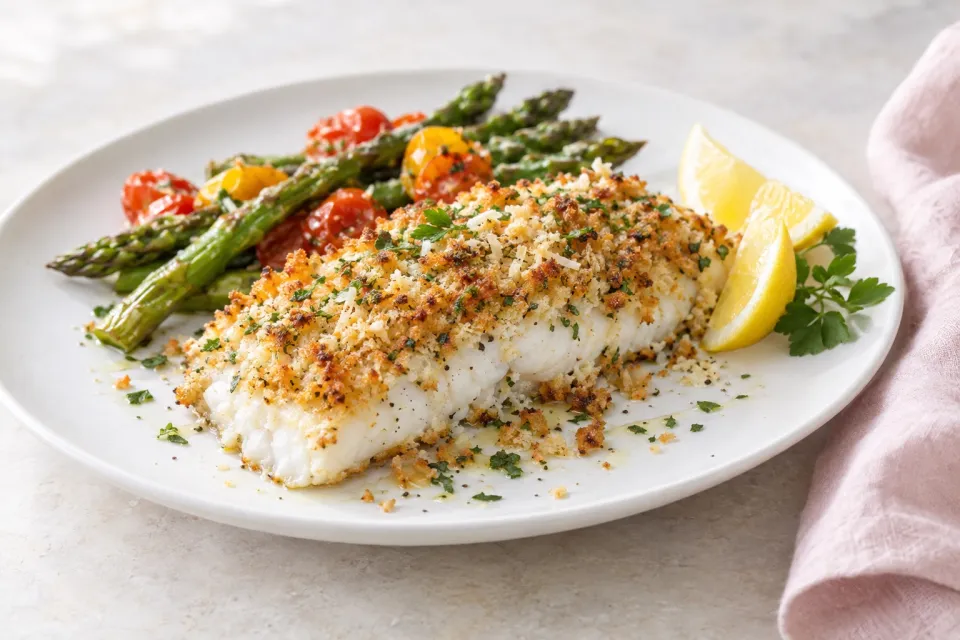 Baked Fish with Parmesan Breadcrumbs