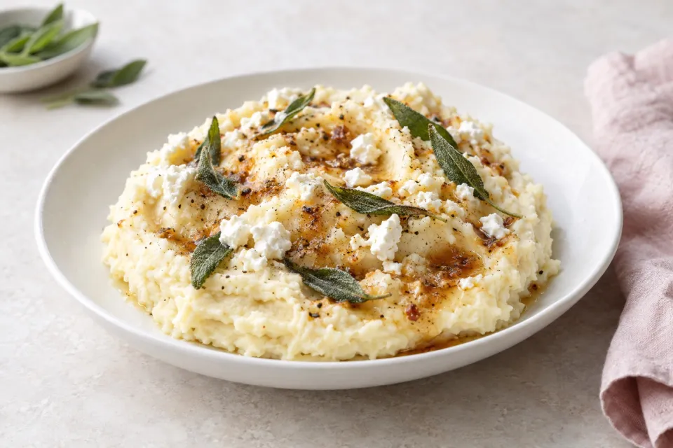 Mashed Potatoes with Brown Butter, Goat Cheese, and Sage