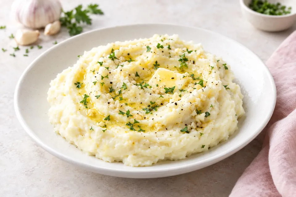 Perfect, Creamy Mashed Potatoes with Garlic Butter