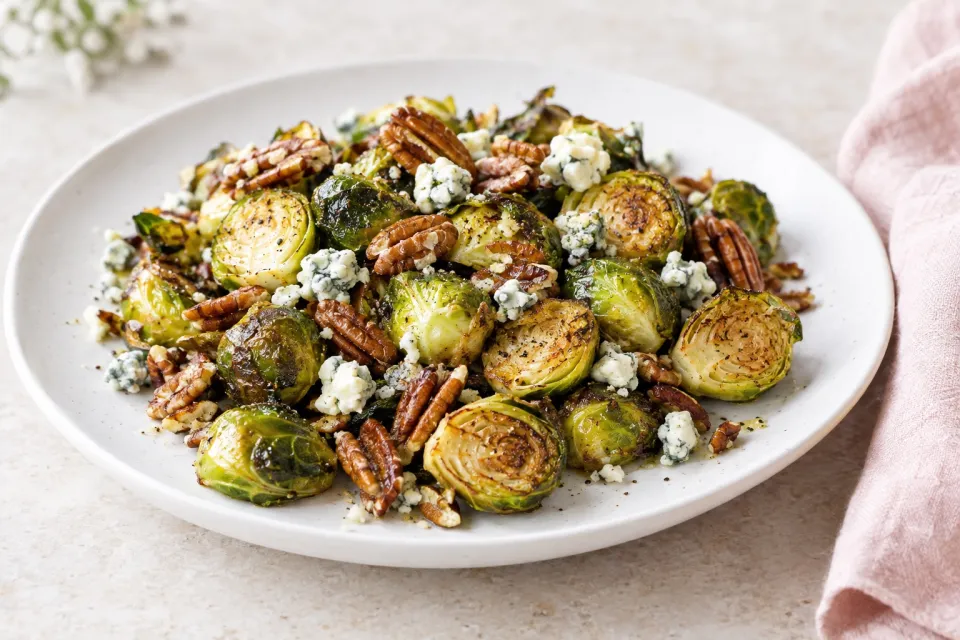 Roasted Brussels Sprouts with Pecans and Gorgonzola