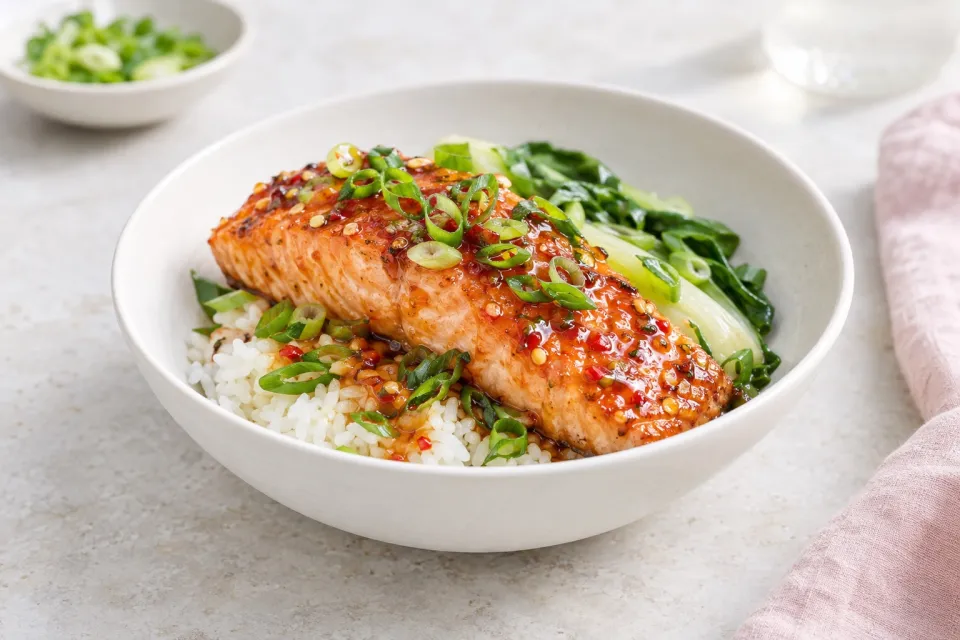 Slow-Roasted Salmon with Sweet Chili Glaze and Scallions