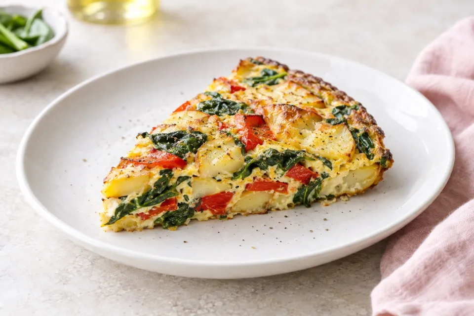 Frittata with Potatoes, Red Peppers, and Spinach