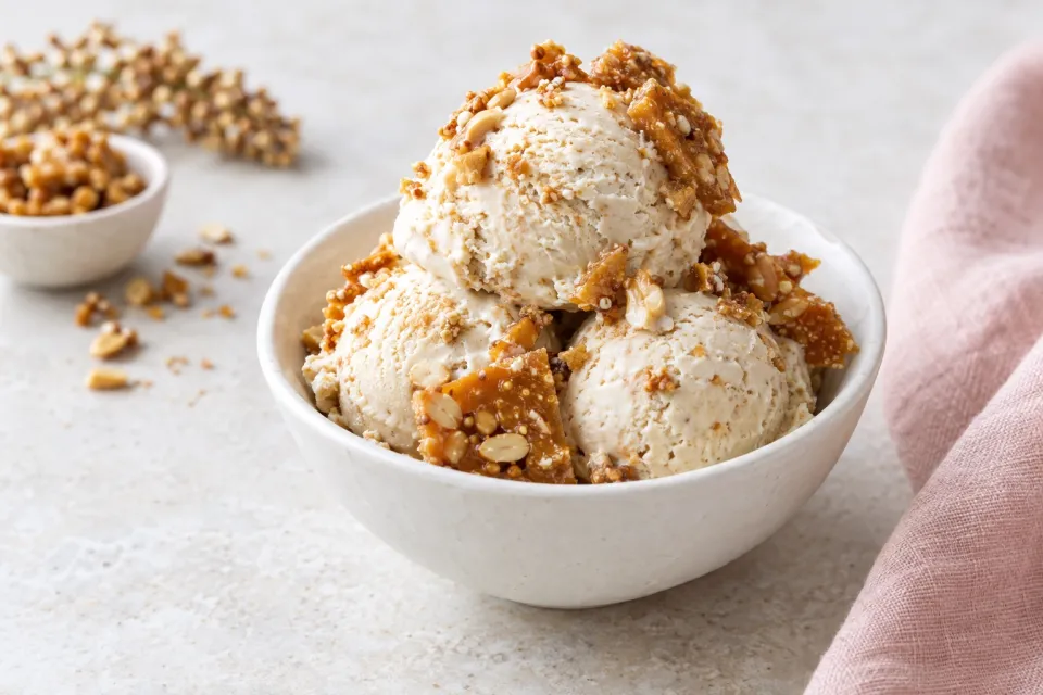 Sorghum Ice Cream with Sorghum Peanut Brittle