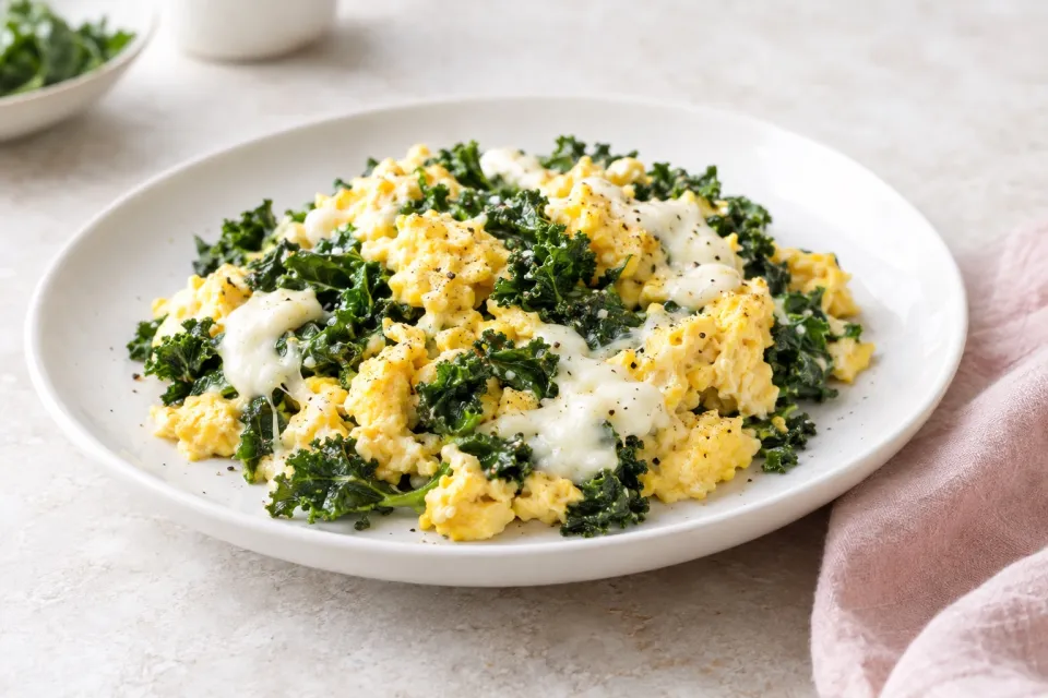 Scrambled Eggs with Kale and Mozzarella