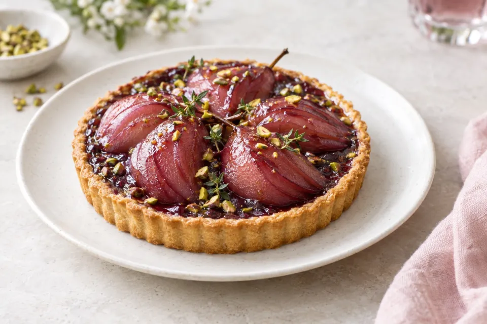 Red Wine Poached Pear Tart