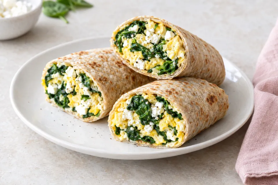 Make-Ahead Feta and Spinach Breakfast Wraps