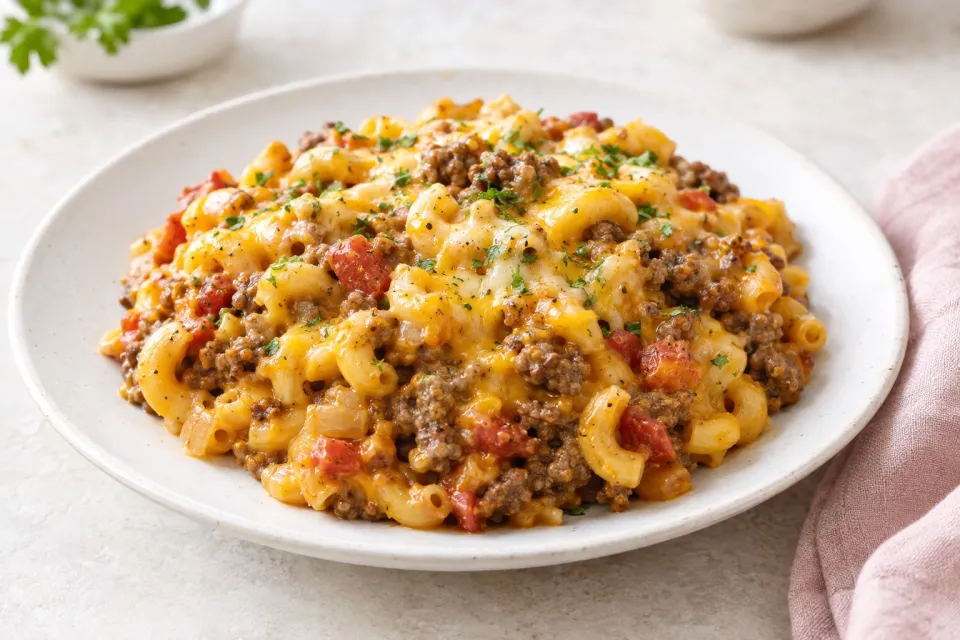Cheesy Hamburger Pasta Skillet