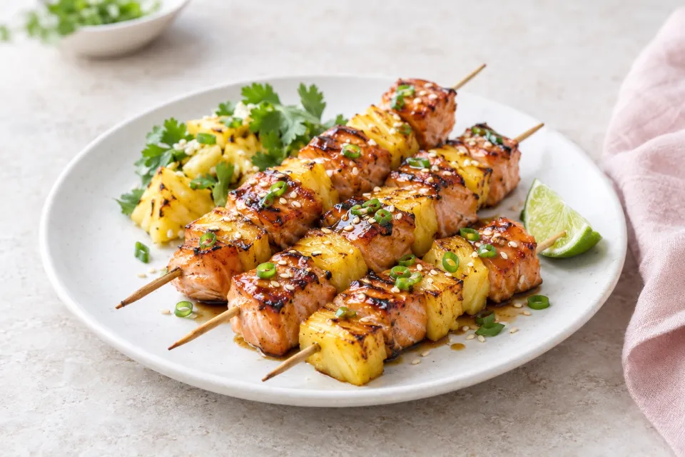 Salmon Teriyaki Skewers with Pineapple