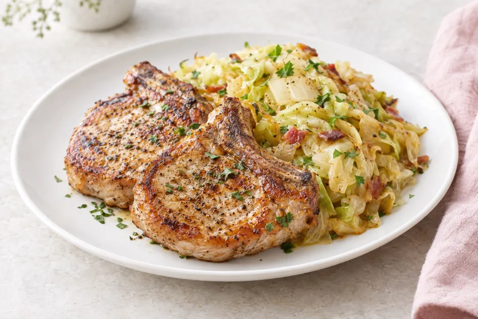 Pork Chops with Braised Cabbage