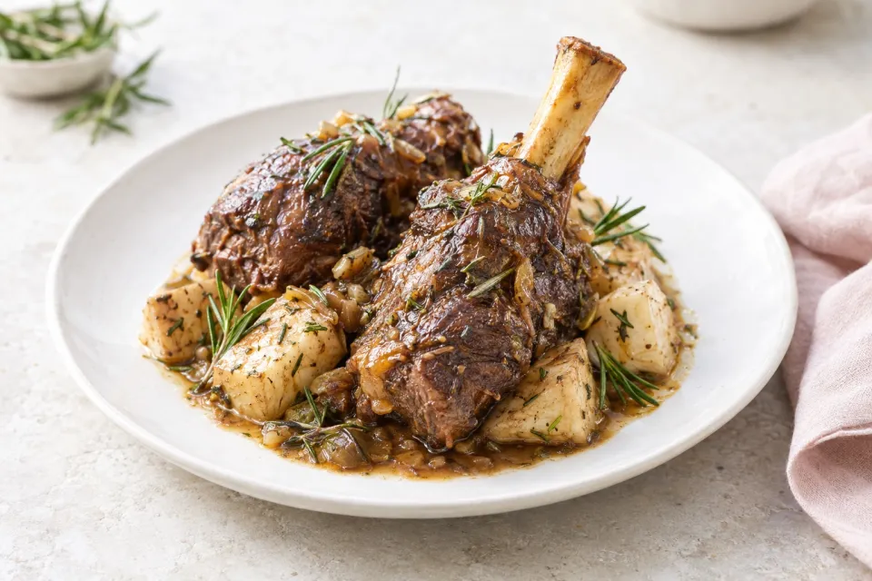 Braised Lamb Shanks with Celery Root and Rosemary