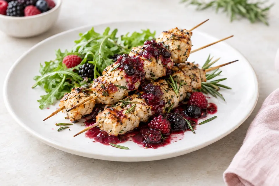 Rosemary Chicken Skewers with Berry Sauce