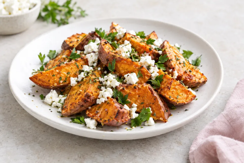 Roasted Sweet Potatoes with Feta