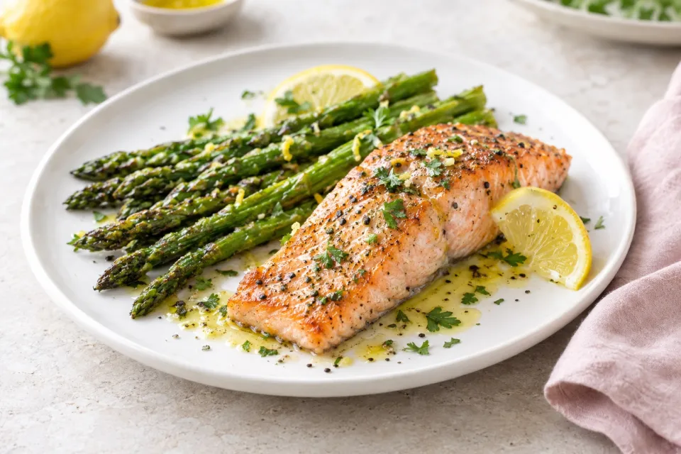 Roasted Salmon & Asparagus with Lemon Oil