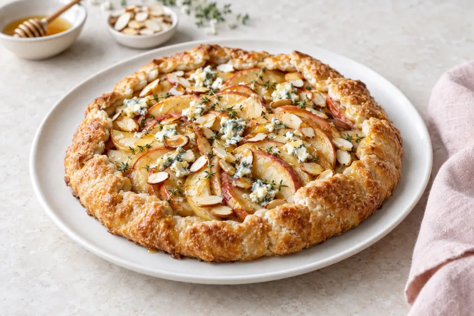 Apple Galette with Blue Cheese, Almonds and Honey