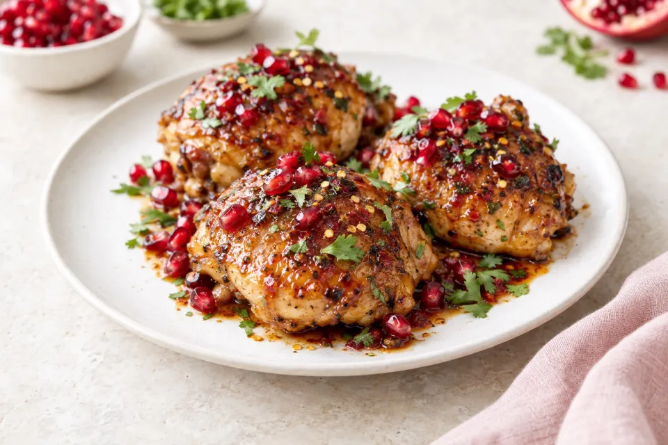 Chile-Pomegranate Chicken Thighs