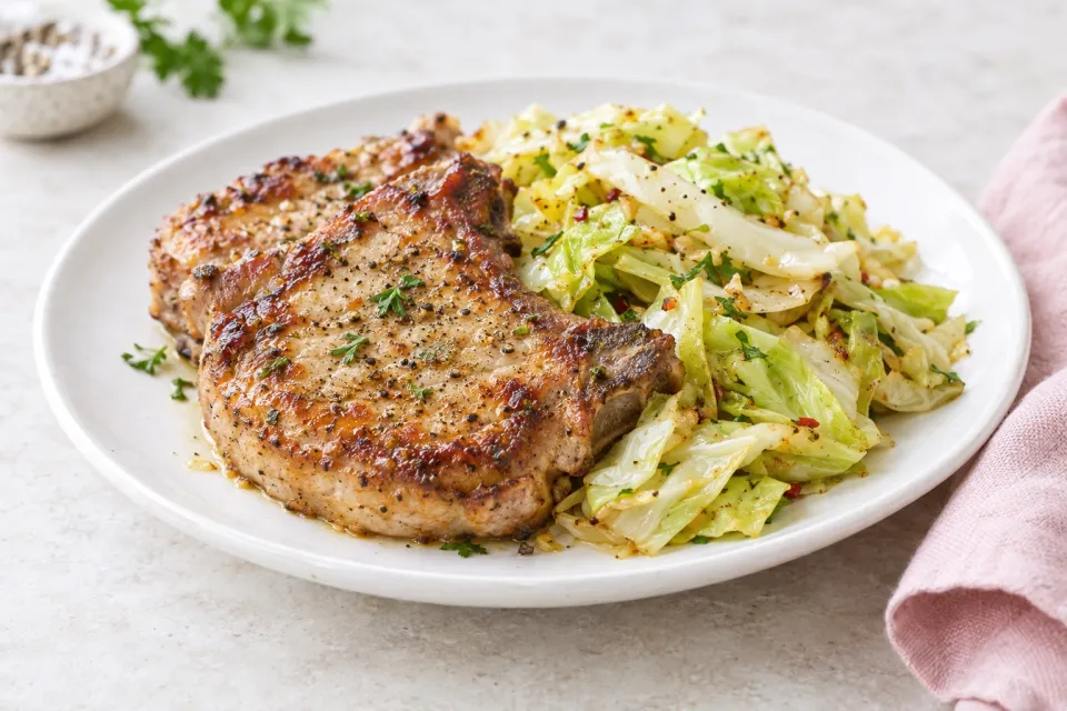 Skillet Pork Chops with Cabbage