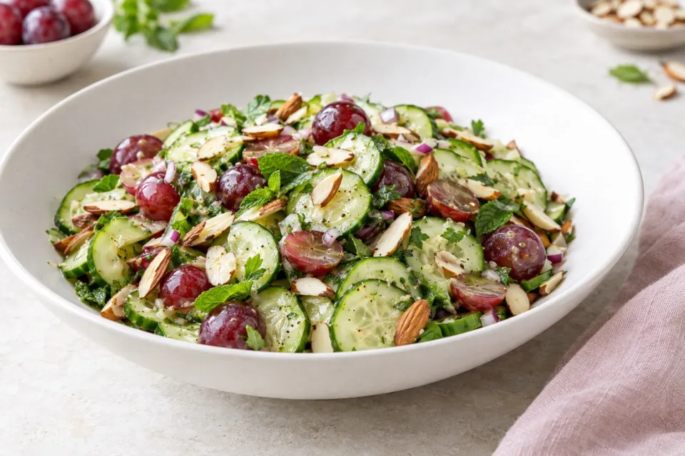 Cucumber Salad with Grapes and Almonds