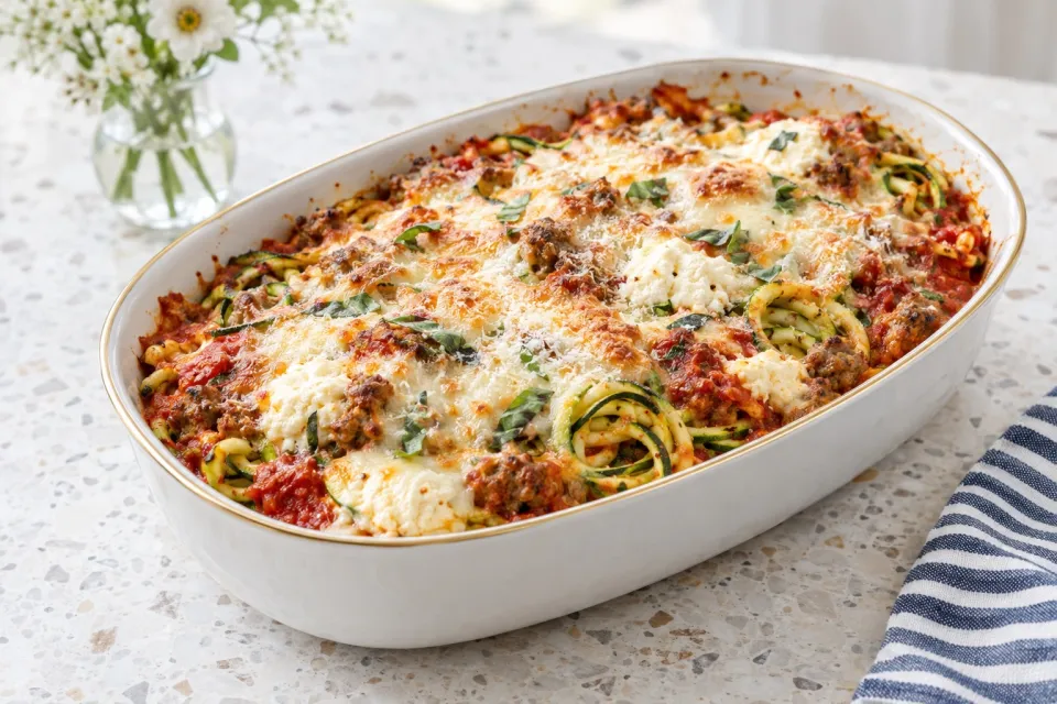 Cheesy Baked Zucchini Noodle Casserole
