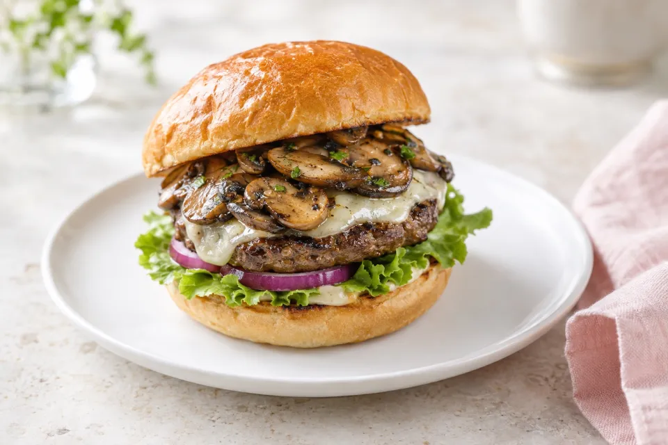 Grilled Beef and Mushroom Burger