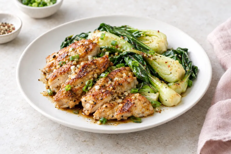 Skillet Chicken with Baby Bok Choy