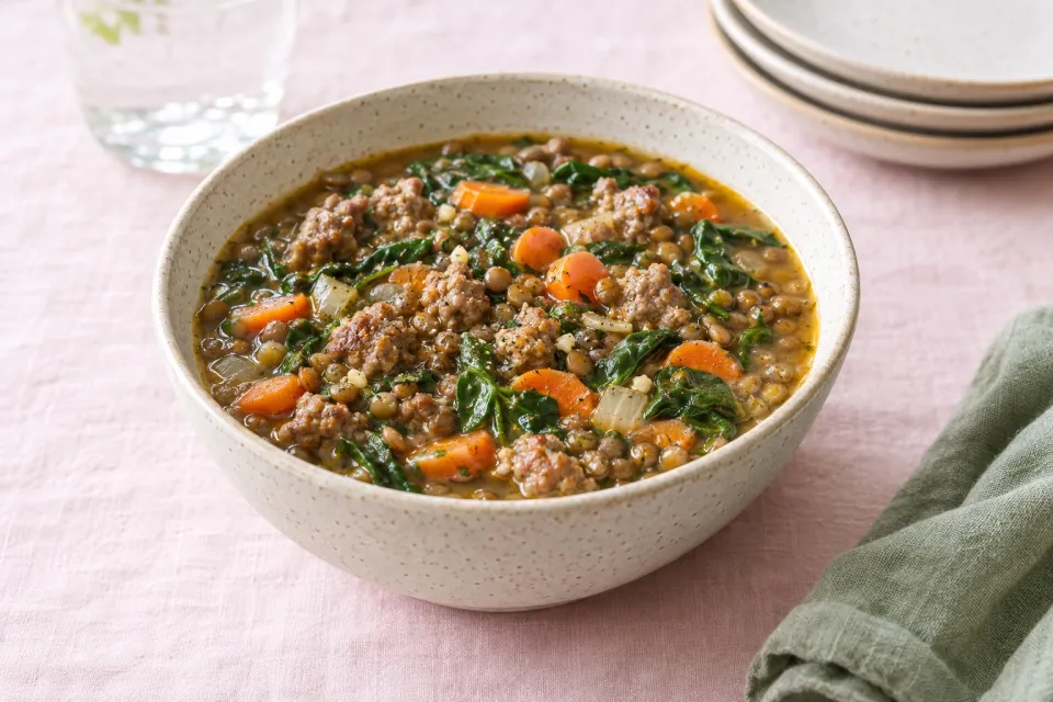Crockpot Lentil Soup with Sausage and Spinach