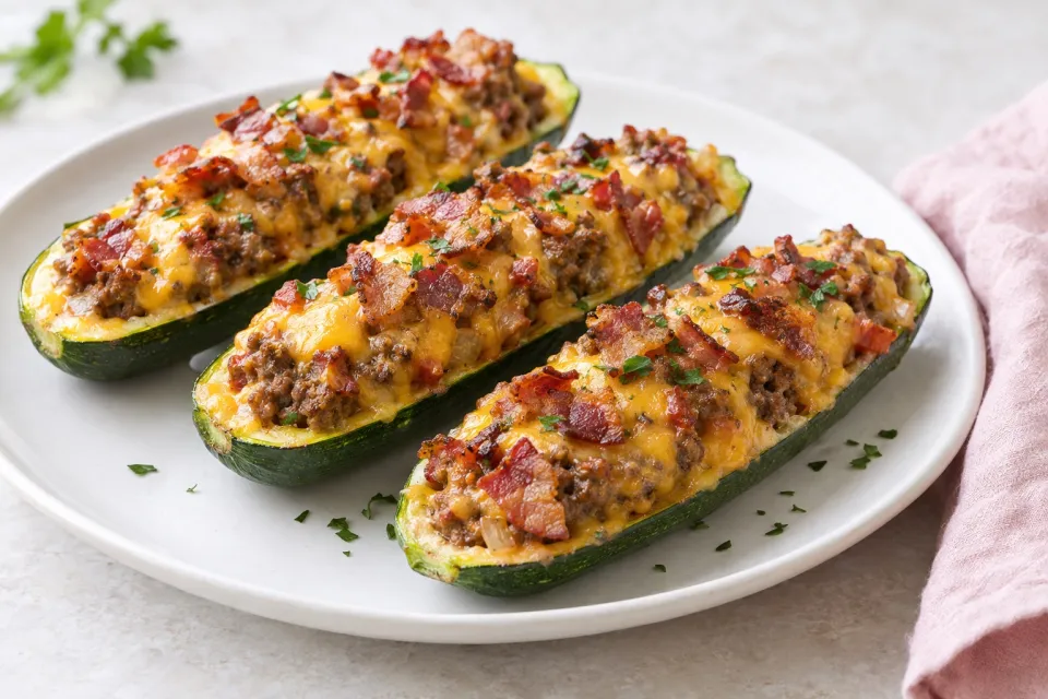 Bacon Cheeseburger Stuffed Zucchini Boats