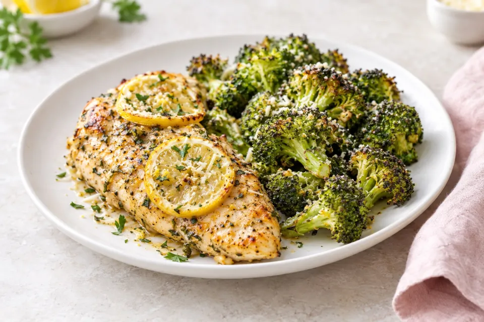 Sheet Pan Lemon Chicken with Parmesan Roasted Broccoli