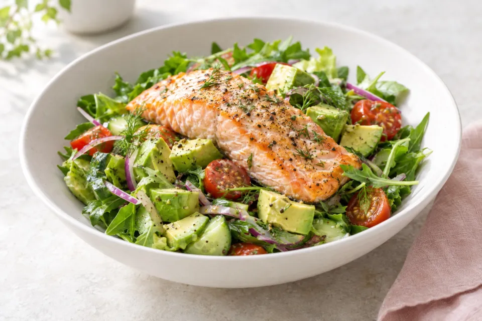 Baked Salmon and Avocado Salad