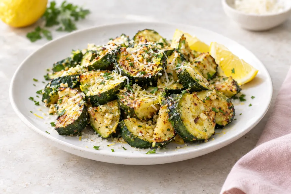 Garlic Lemon and Parmesan Oven Roasted Zucchini
