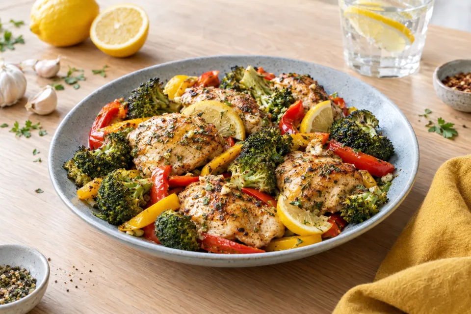 Sheet Pan Chicken and Broccoli with Bell Peppers