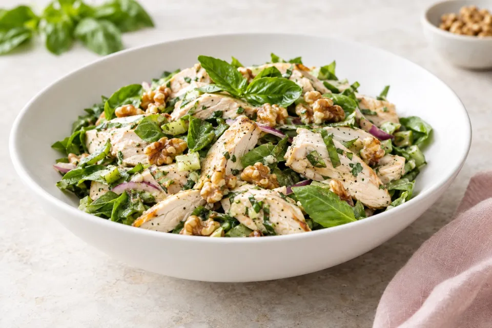 Basil Chicken Salad with Walnuts