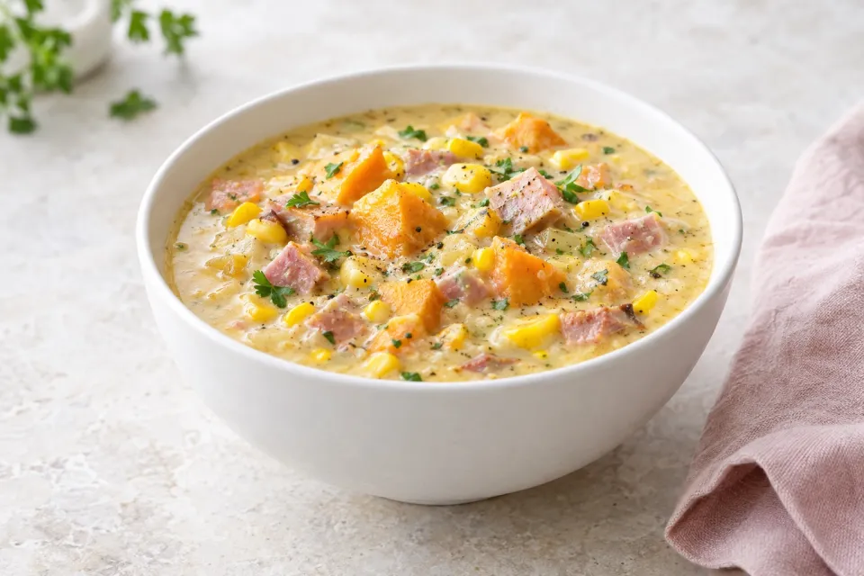 Sweet Potato Ham and Corn Chowder