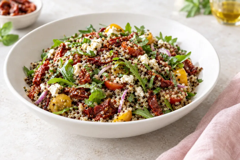 Sun Dried Tomato Quinoa Salad with Balsamic Vinaigrette