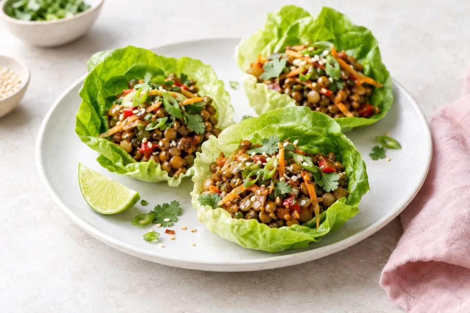 Asian Lentil Lettuce Wraps