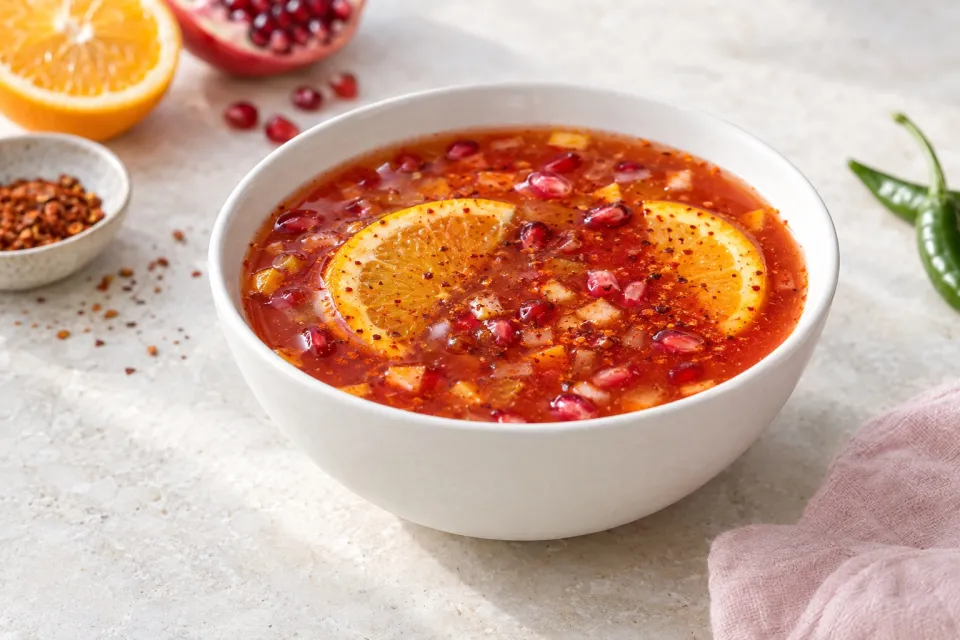 Classic Sangrita with Orange Juice, Pomegranate, and Chili