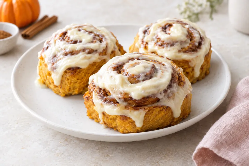 Pumpkin Cinnamon Rolls with Cream Cheese Icing