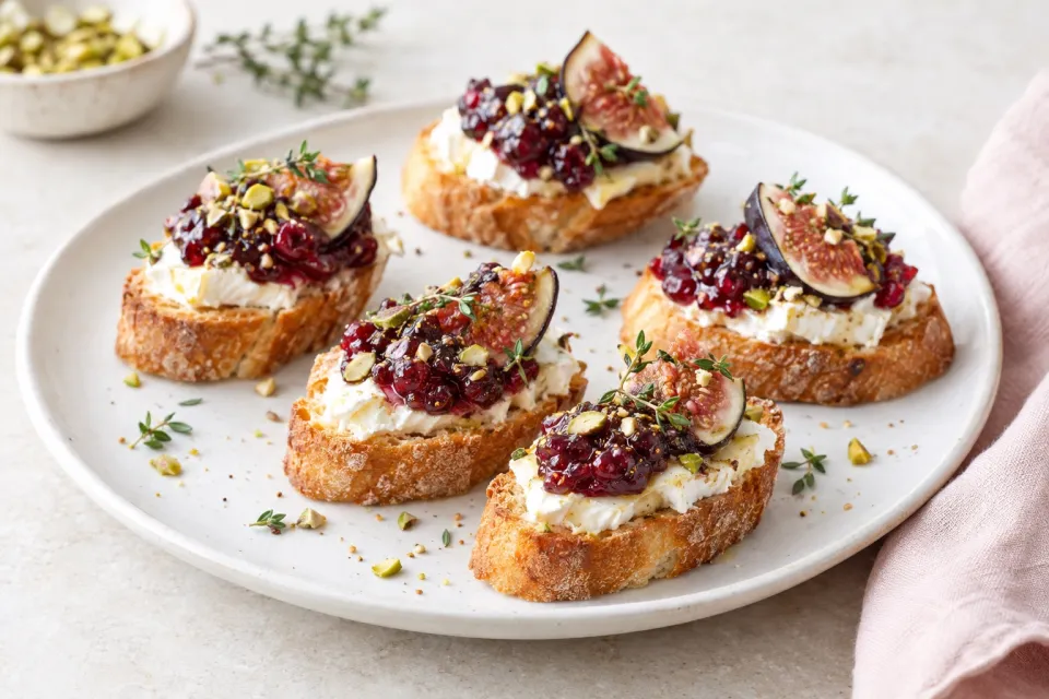 Cheese Crostini with Cranberry Fig Jam
