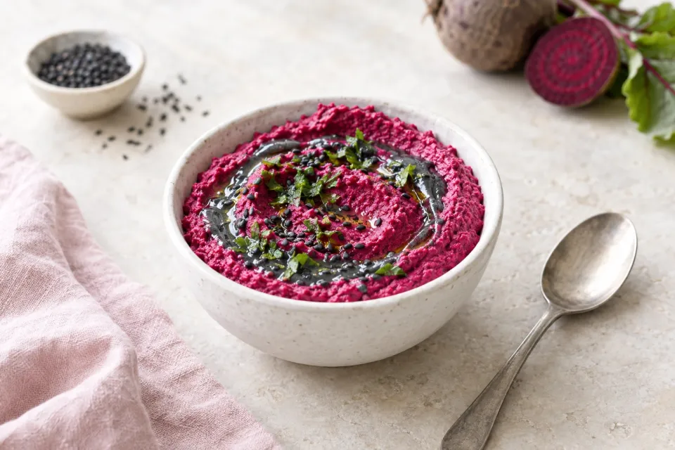 DIY Black Tahini and Beet Hummus