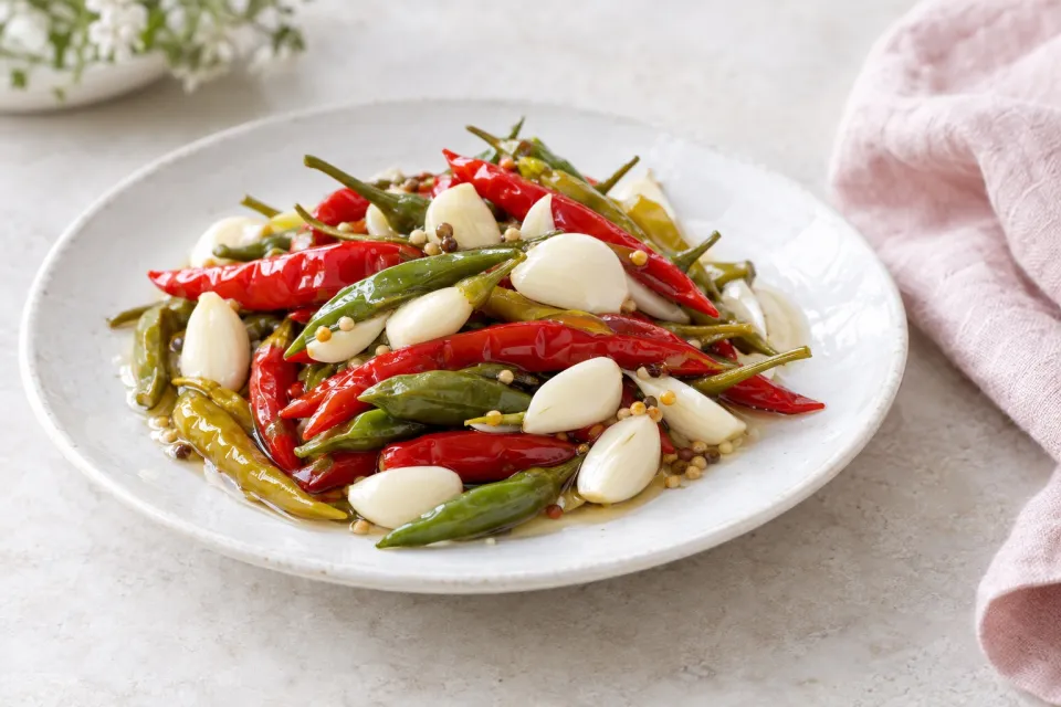 Quick Pickled Chilies and Garlic