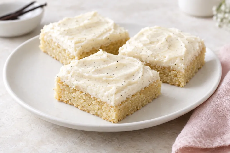 Vanilla Bean Sugar Cookie Bars with Vanilla Bean Frosting