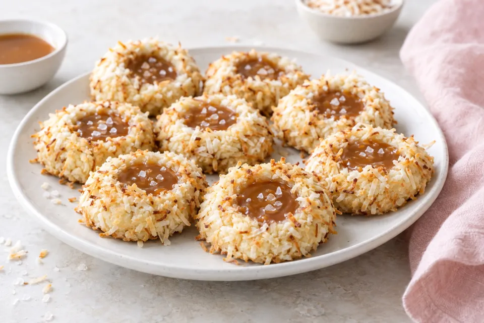 Salted Caramel Coconut Thumbprint Cookies