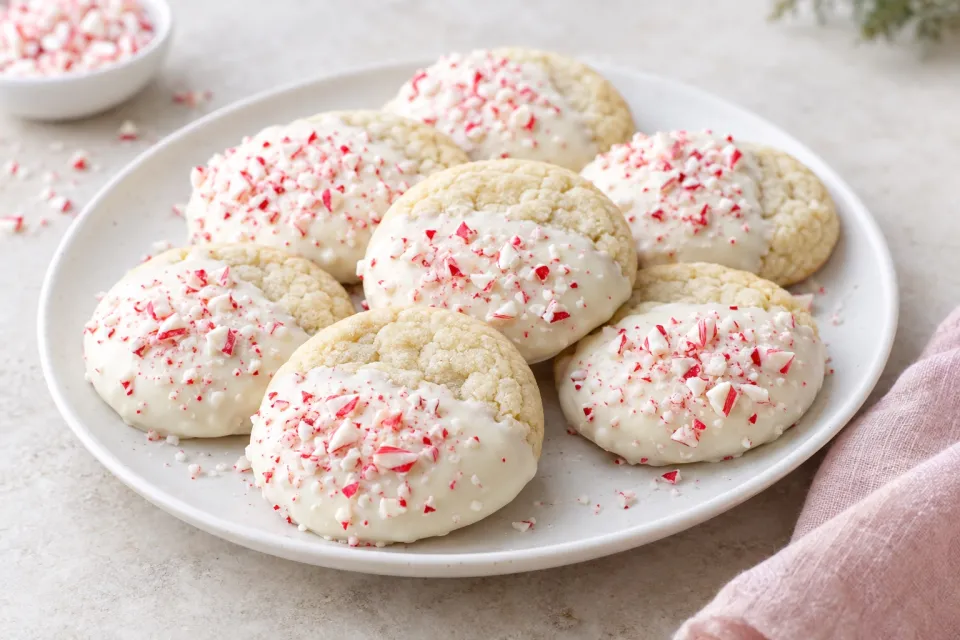 White Chocolate Dipped Peppermint Sugar Cookies