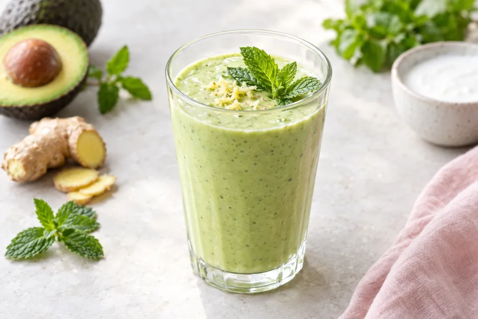 Avocado Kefir Smoothie with Ginger and Mint