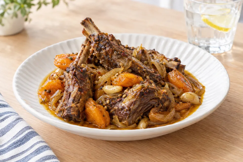 Braised Lamb Ribs with Apricots and Onions