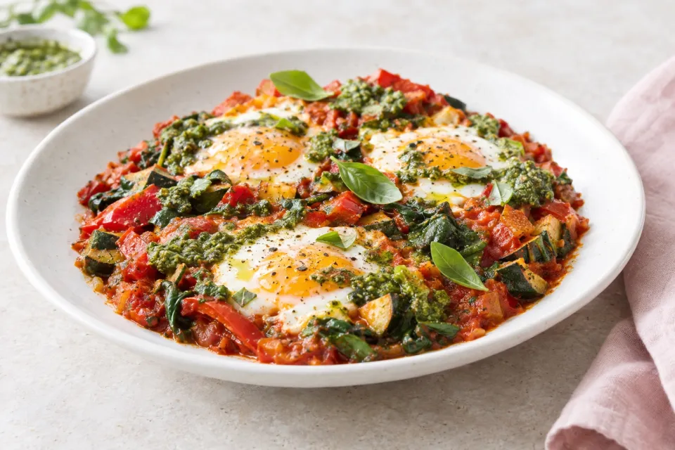 Vegetable Shakshuka with Pesto