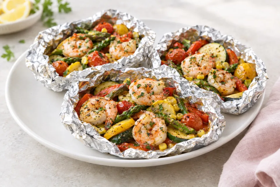 Shrimp and Summer Veggie Foil Packs