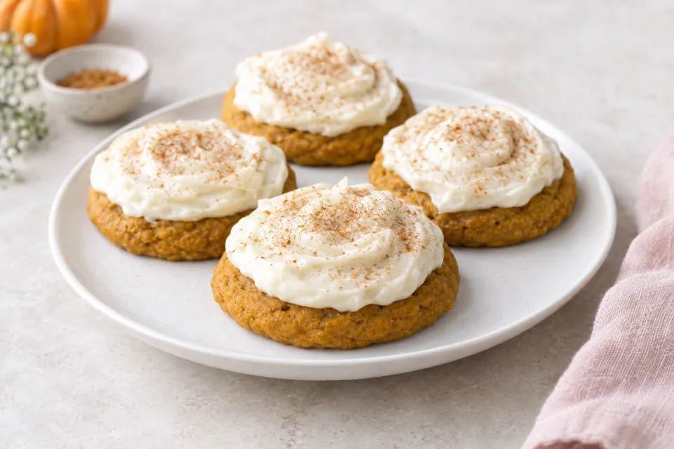 Pumpkin Cookies with Cream Cheese Frosting