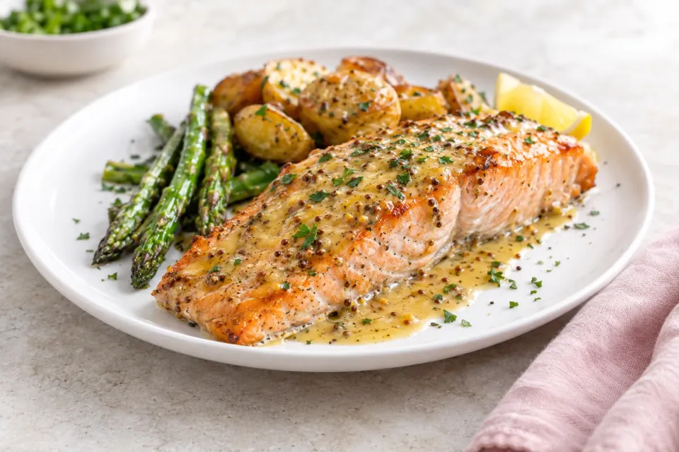 Baked Salmon with Buttery Honey Mustard Sauce
