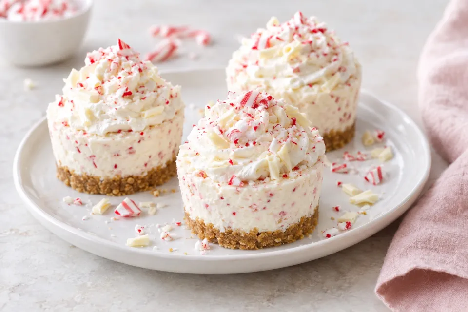 No Bake Peppermint White Chocolate Cheesecakes
