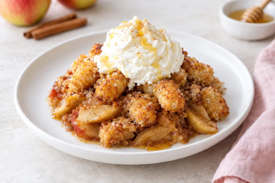 Spiced Apple Tater Tot Crisp with Honey Whipped Cream